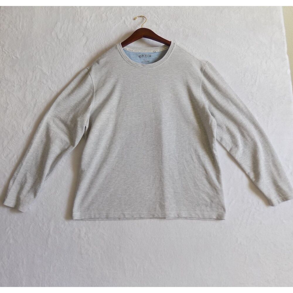 Orvis Men's Cascade Long Sleeve Crew Neck T-Shirt - Gray & White Striped, Size L